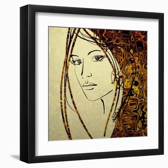 Art Colorful Sketching Beautiful Girl Face With Golden Hair On White Background-Irina QQQ-Framed Art Print