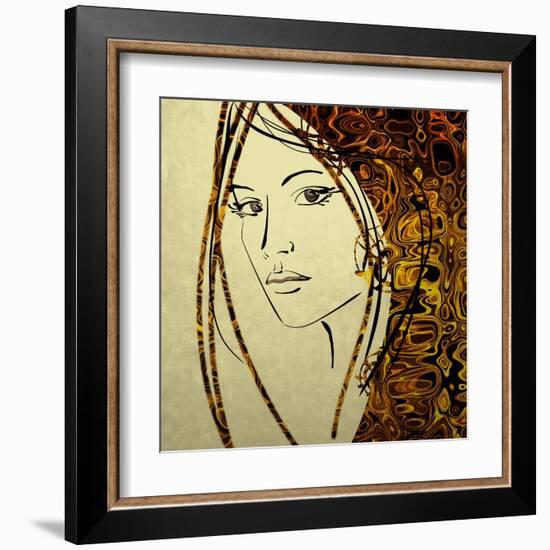 Art Colorful Sketching Beautiful Girl Face With Golden Hair On White Background-Irina QQQ-Framed Art Print