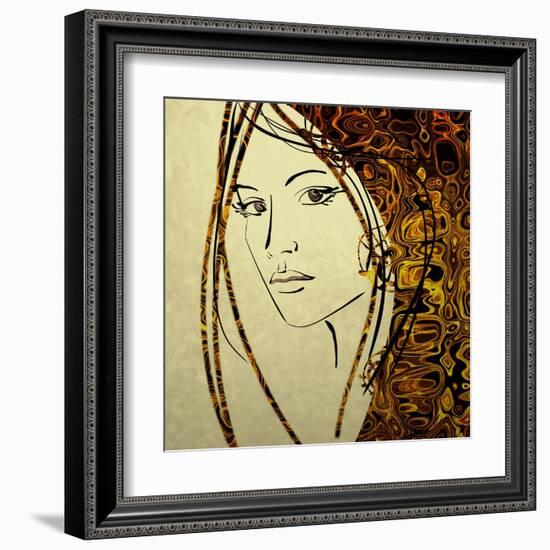 Art Colorful Sketching Beautiful Girl Face With Golden Hair On White Background-Irina QQQ-Framed Art Print