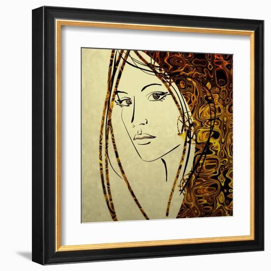 Art Colorful Sketching Beautiful Girl Face With Golden Hair On White Background-Irina QQQ-Framed Art Print