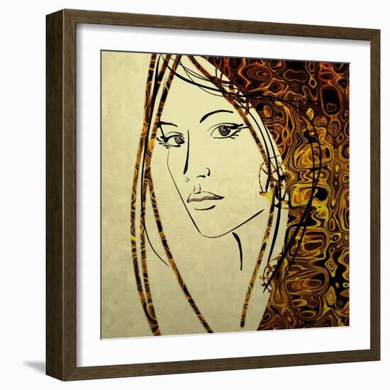 Art Colorful Sketching Beautiful Girl Face With Golden Hair On White Background-Irina QQQ-Framed Art Print