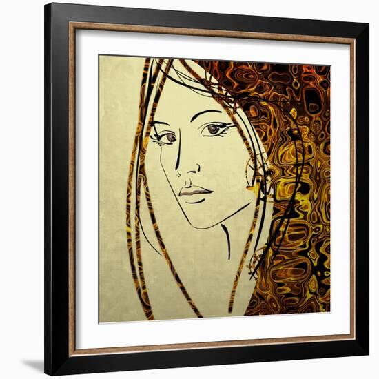 Art Colorful Sketching Beautiful Girl Face With Golden Hair On White Background-Irina QQQ-Framed Art Print