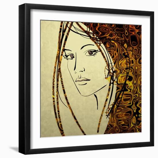 Art Colorful Sketching Beautiful Girl Face With Golden Hair On White Background-Irina QQQ-Framed Art Print