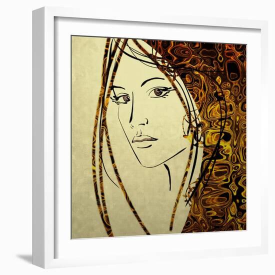 Art Colorful Sketching Beautiful Girl Face With Golden Hair On White Background-Irina QQQ-Framed Art Print