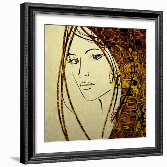 Art Colorful Sketching Beautiful Girl Face With Golden Hair On White Background-Irina QQQ-Framed Art Print