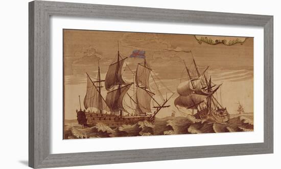 Art, Copperplate, Colourized, Sailing Ships, 1720-1750-Carl-Werner Schmidt-Luchs-Framed Photographic Print