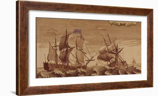 Art, Copperplate, Colourized, Sailing Ships, 1720-1750-Carl-Werner Schmidt-Luchs-Framed Photographic Print