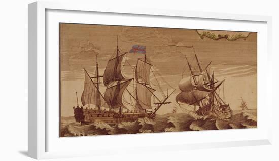 Art, Copperplate, Colourized, Sailing Ships, 1720-1750-Carl-Werner Schmidt-Luchs-Framed Photographic Print