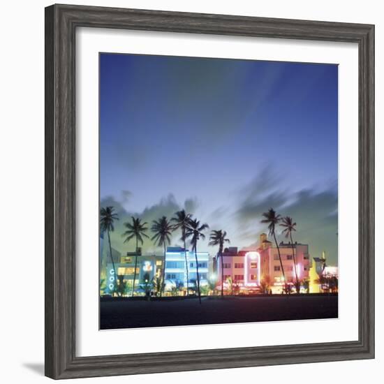 Art Deco Architecture and Palms, South Beach, Miami, Florida-Robin Hill-Framed Photographic Print