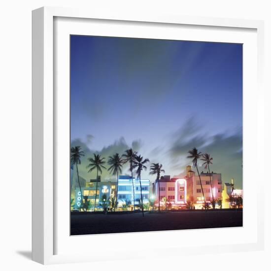 Art Deco Architecture and Palms, South Beach, Miami, Florida-Robin Hill-Framed Photographic Print