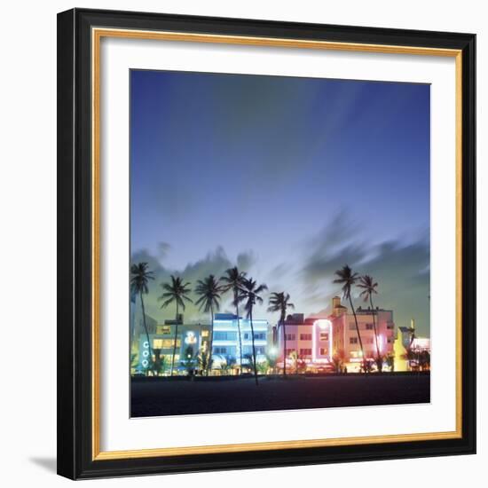 Art Deco Architecture and Palms, South Beach, Miami, Florida-Robin Hill-Framed Photographic Print