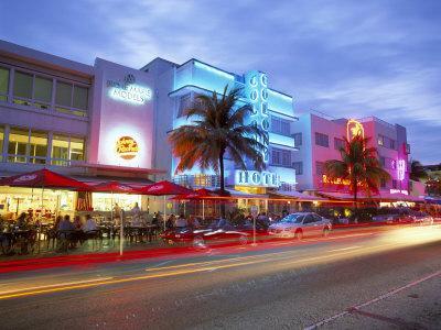 Art Deco District at Dusk, Ocean Drive, Miami Beach, Miami, Florida, USA Photographic Print by ...