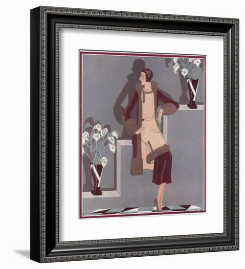 Art Deco Female and Flowers-null-Framed Art Print