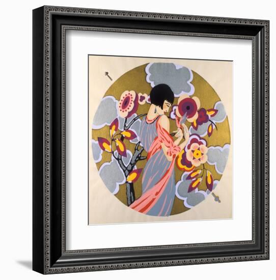 Art Deco Female in a Circle-null-Framed Art Print