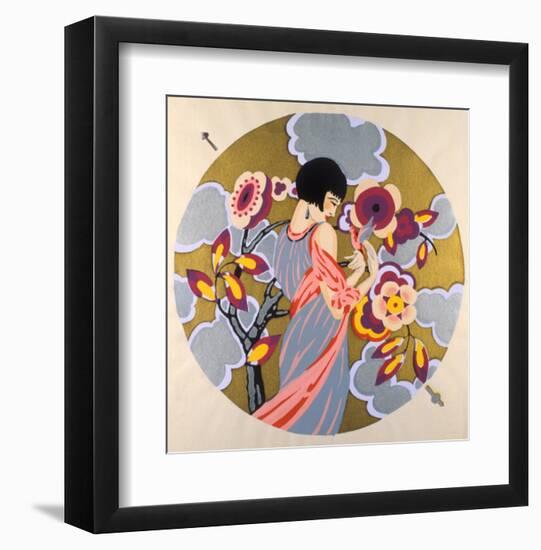 Art Deco Female in a Circle-null-Framed Art Print