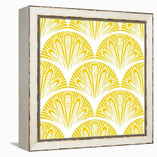 Art Deco Geometric Pattern in Bright Yellow-tukkki-Framed Stretched Canvas