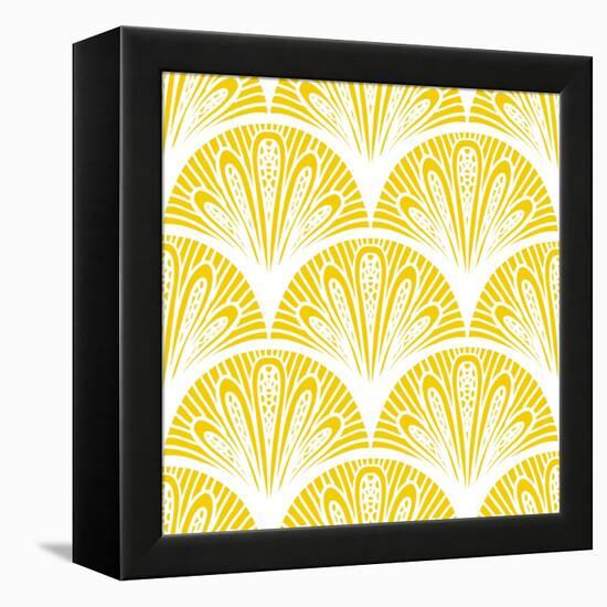 Art Deco Geometric Pattern in Bright Yellow-tukkki-Framed Stretched Canvas