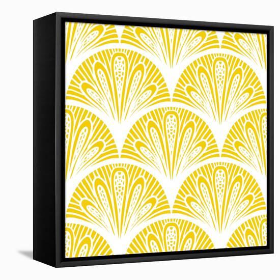 Art Deco Geometric Pattern in Bright Yellow-tukkki-Framed Stretched Canvas