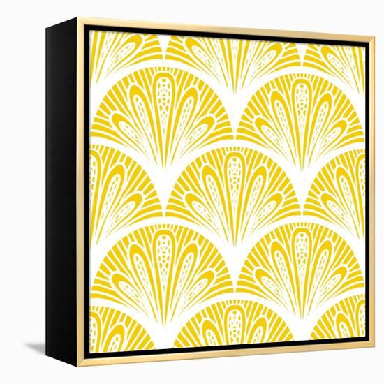 Art Deco Geometric Pattern in Bright Yellow-tukkki-Framed Stretched Canvas