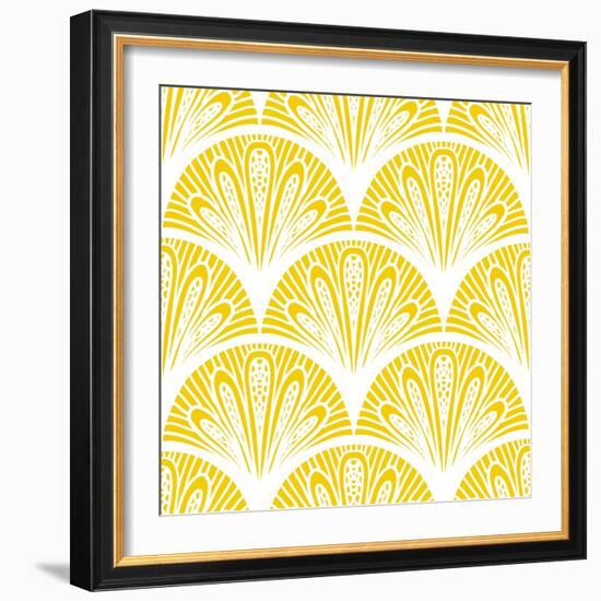 Art Deco Geometric Pattern in Bright Yellow-tukkki-Framed Art Print