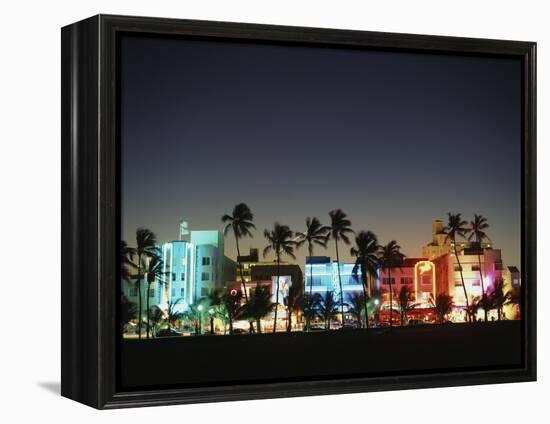 Art Deco Hotels at Dusk, Miami Beach, Florida, USA-Walter Bibikow-Framed Premier Image Canvas