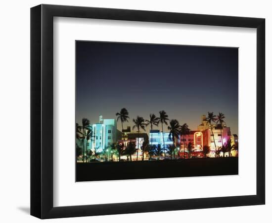 Art Deco Hotels at Dusk, Miami Beach, Florida, USA-Walter Bibikow-Framed Premium Photographic Print