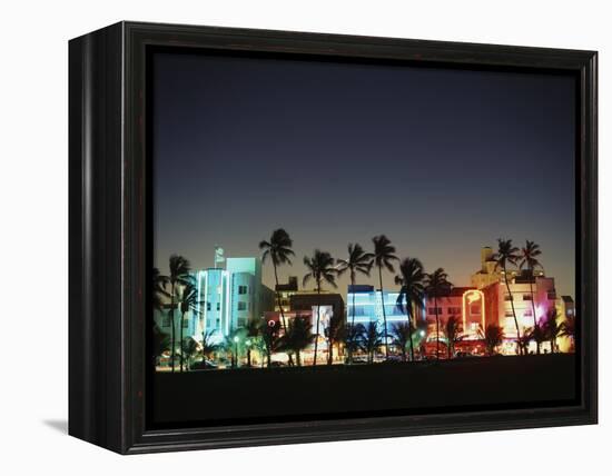 Art Deco Hotels at Dusk, Miami Beach, Florida, USA-Walter Bibikow-Framed Premier Image Canvas