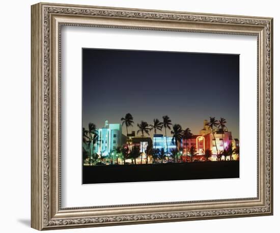 Art Deco Hotels at Dusk, Miami Beach, Florida, USA-Walter Bibikow-Framed Photographic Print