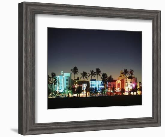 Art Deco Hotels at Dusk, Miami Beach, Florida, USA-Walter Bibikow-Framed Photographic Print