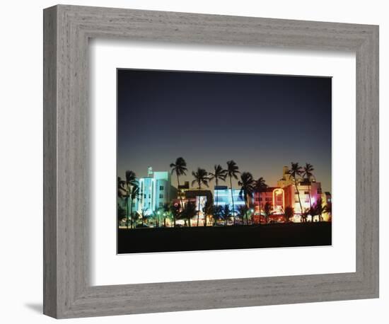 Art Deco Hotels at Dusk, Miami Beach, Florida, USA-Walter Bibikow-Framed Photographic Print