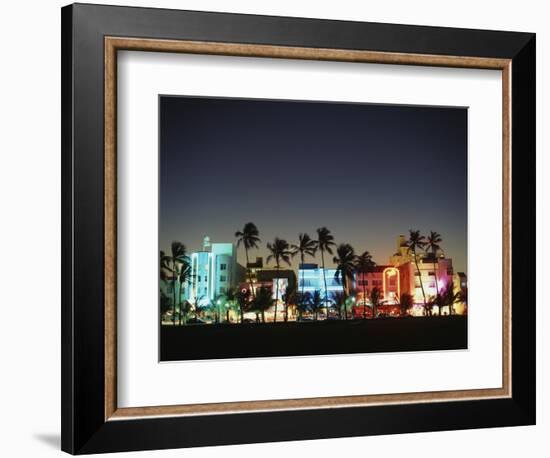 Art Deco Hotels at Dusk, Miami Beach, Florida, USA-Walter Bibikow-Framed Photographic Print