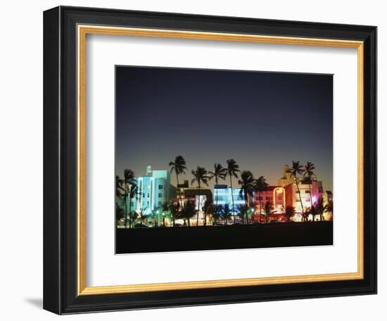 Art Deco Hotels at Dusk, Miami Beach, Florida, USA-Walter Bibikow-Framed Photographic Print