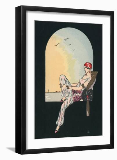 Art Deco Image of a Woman Reclining in a Window Seat-null-Framed Giclee Print