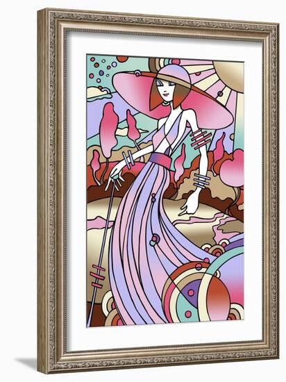 Art Deco Lady Stroll-Howie Green-Framed Giclee Print