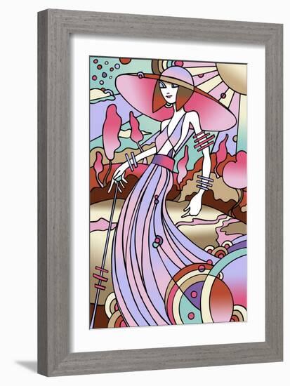 Art Deco Lady Stroll-Howie Green-Framed Giclee Print