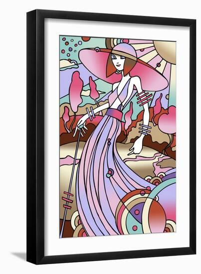 Art Deco Lady Stroll-Howie Green-Framed Giclee Print