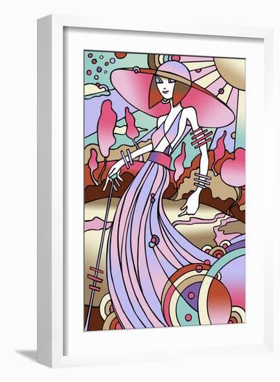 Art Deco Lady Stroll-Howie Green-Framed Giclee Print