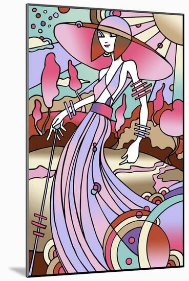 Art Deco Lady Stroll-Howie Green-Mounted Giclee Print