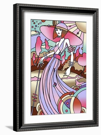 Art Deco Lady Stroll-Howie Green-Framed Giclee Print