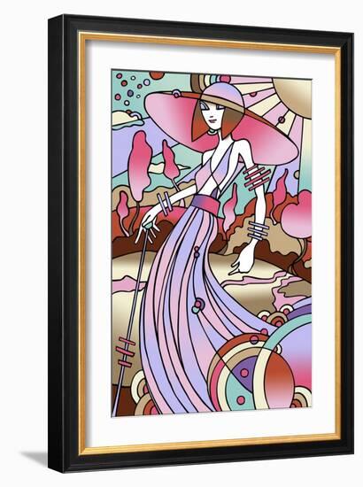 Art Deco Lady Stroll-Howie Green-Framed Giclee Print