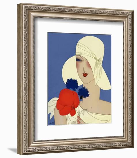 Art Deco Lady with a Large Red Flower-null-Framed Giclee Print