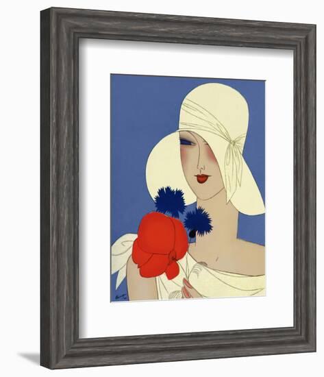 Art Deco Lady with a Large Red Flower-null-Framed Giclee Print