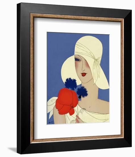 Art Deco Lady with a Large Red Flower-null-Framed Giclee Print