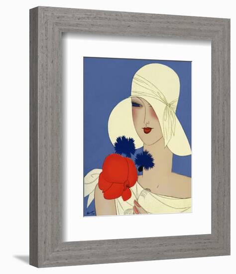 Art Deco Lady with a Large Red Flower-null-Framed Giclee Print