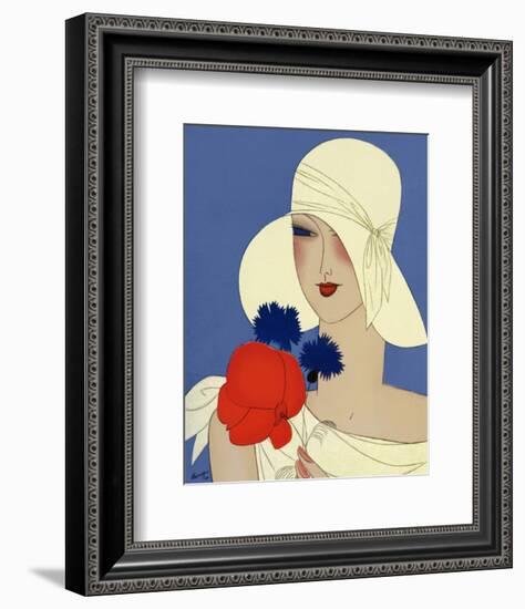 Art Deco Lady with a Large Red Flower-null-Framed Giclee Print