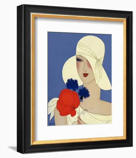 Art Deco Lady with a Large Red Flower-null-Framed Giclee Print