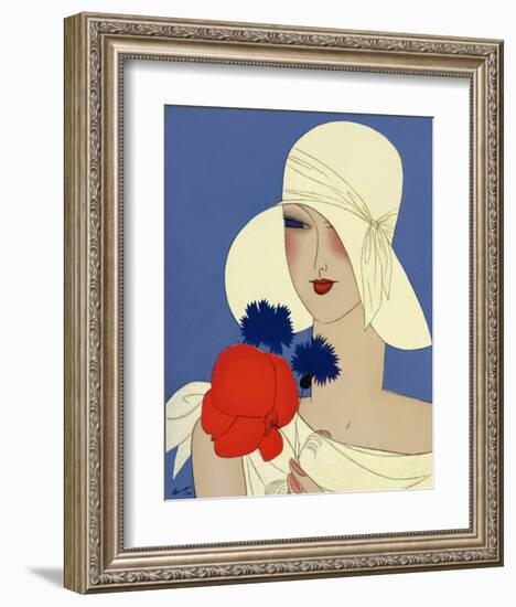 Art Deco Lady with a Large Red Flower-null-Framed Art Print