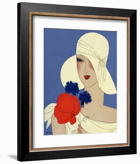 Art Deco Lady with a Large Red Flower-null-Framed Art Print