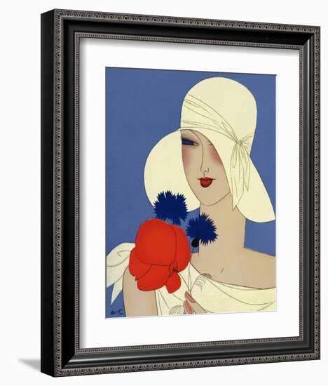 Art Deco Lady with a Large Red Flower-null-Framed Art Print