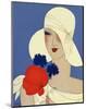 Art Deco Lady with a Large Red Flower-null-Mounted Art Print